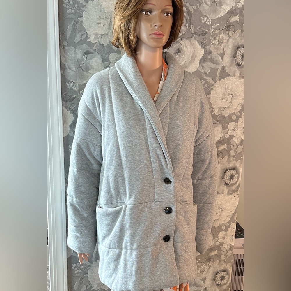 Madewell Sweatshirt Puffer Coat in Heather Cement Grey Sz L